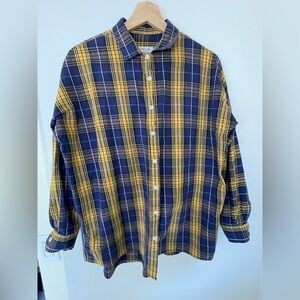 Source Unknown Blue and Yellow Plaid Women's Long Sleeve Shirt